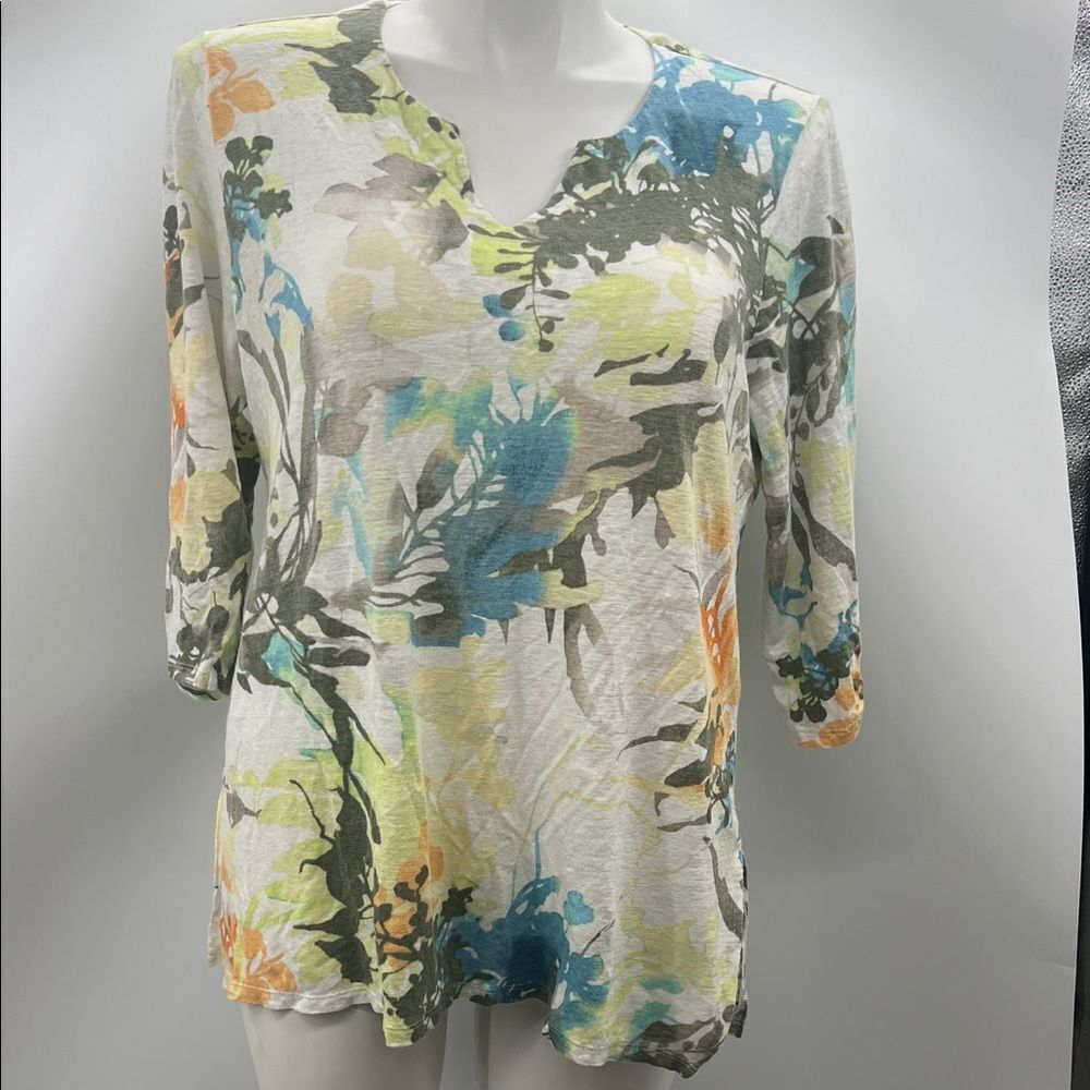 Chico's Multicolor Floral Linen Blouse